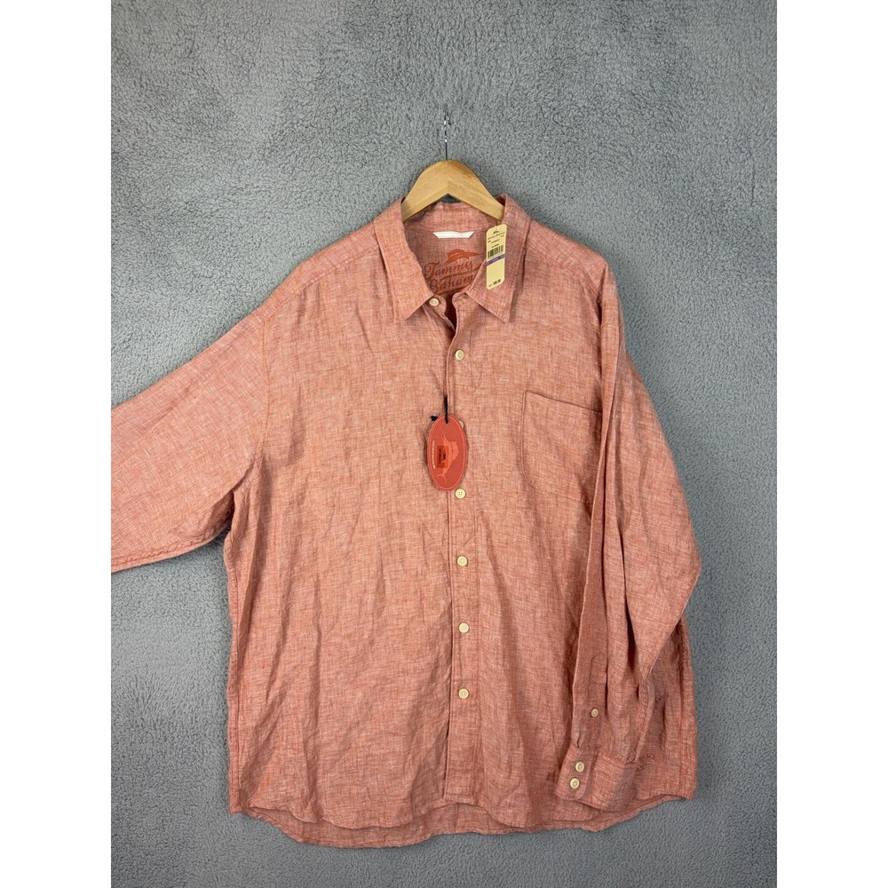 Tommy Bahama Mens 2XL Orange 100% Linen Easy Breezer LS Button Up Shirt TR309